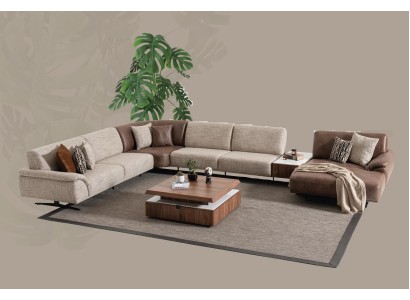 Wohnlandschaft Ecksofa Garnitur Design Moderner Couchtisch Braune 2tlg